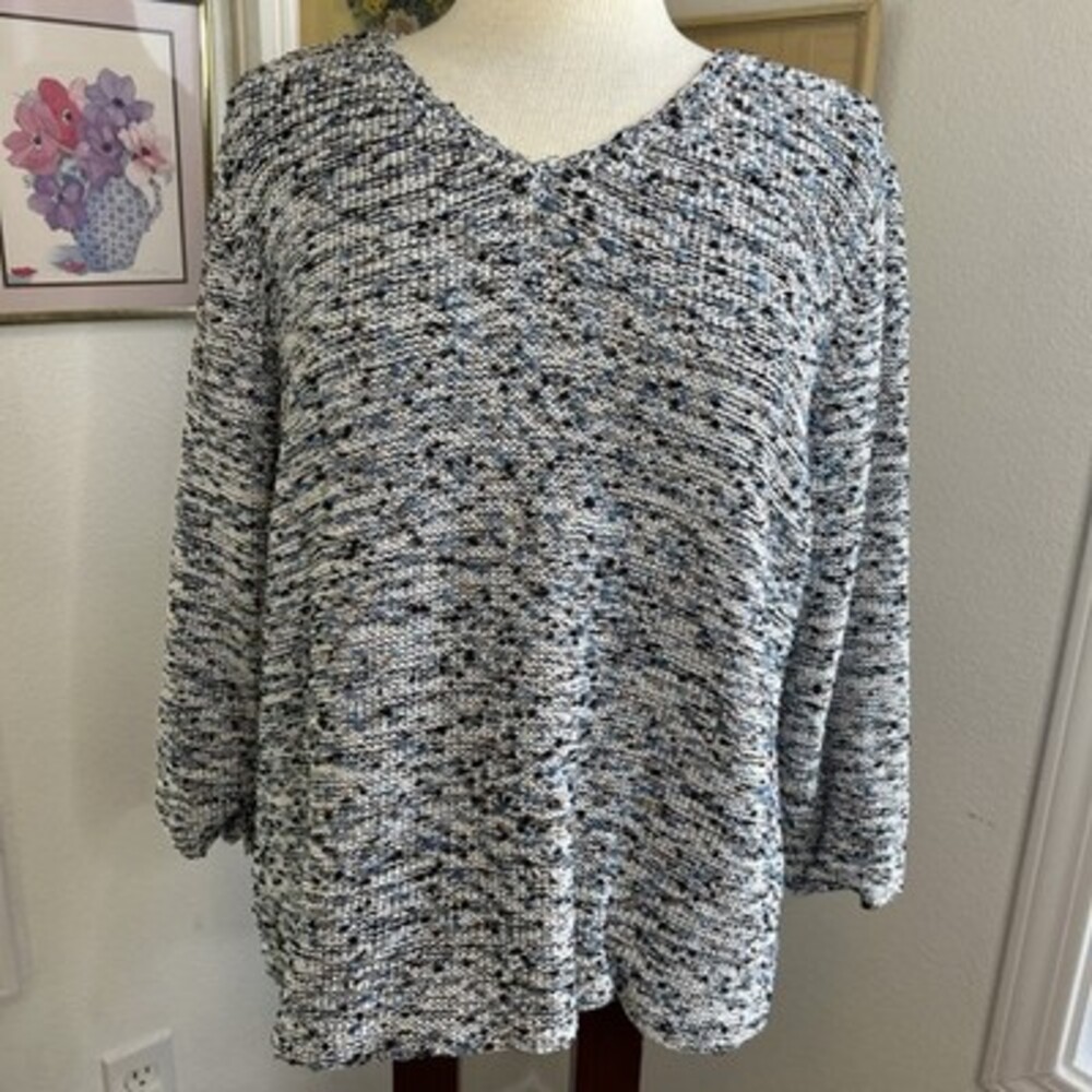Liz Claiborne Crazy Horse Women's Woven Sweater Heather Blue Size XL Vintage 90s